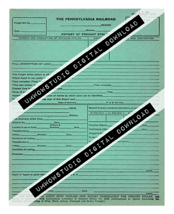 PA Railroad Report Of Freight Stolen Form BLANK-0